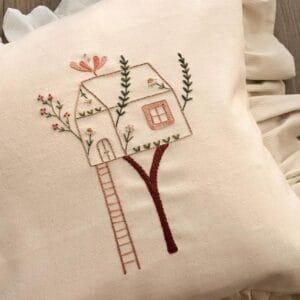 Handmade Embroidered Treehouse Cushion