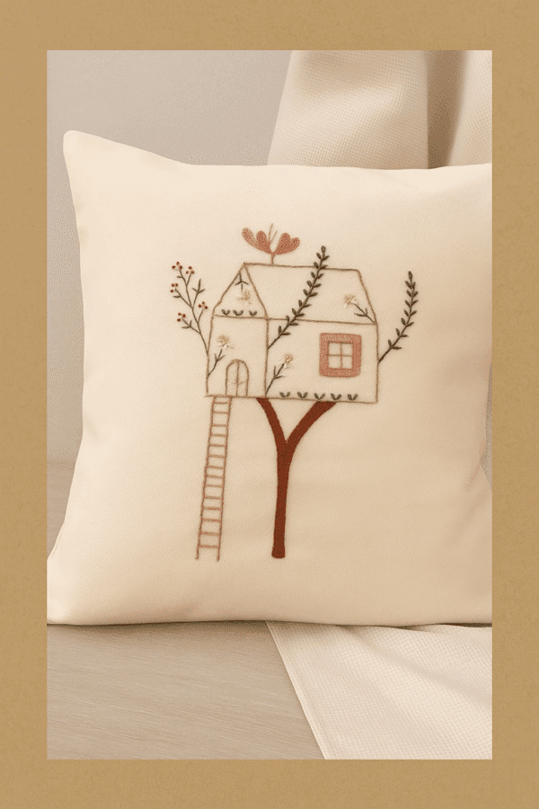 Handmade Embroidered Treehouse Cushion - Image 2
